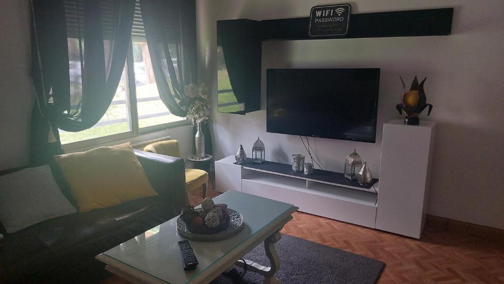 图卢兹Chez mimi的带沙发和平面电视的客厅