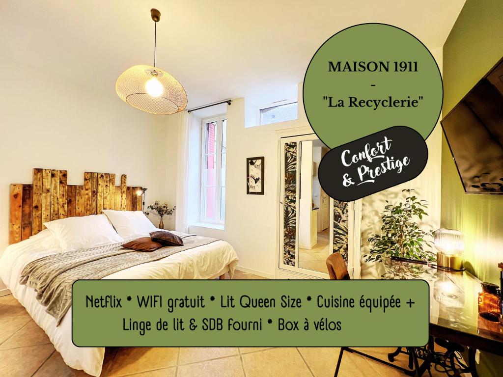 日安Studio LA RECYCLERIE - Maison 1911 - confort & prestige的卧室配有一张床