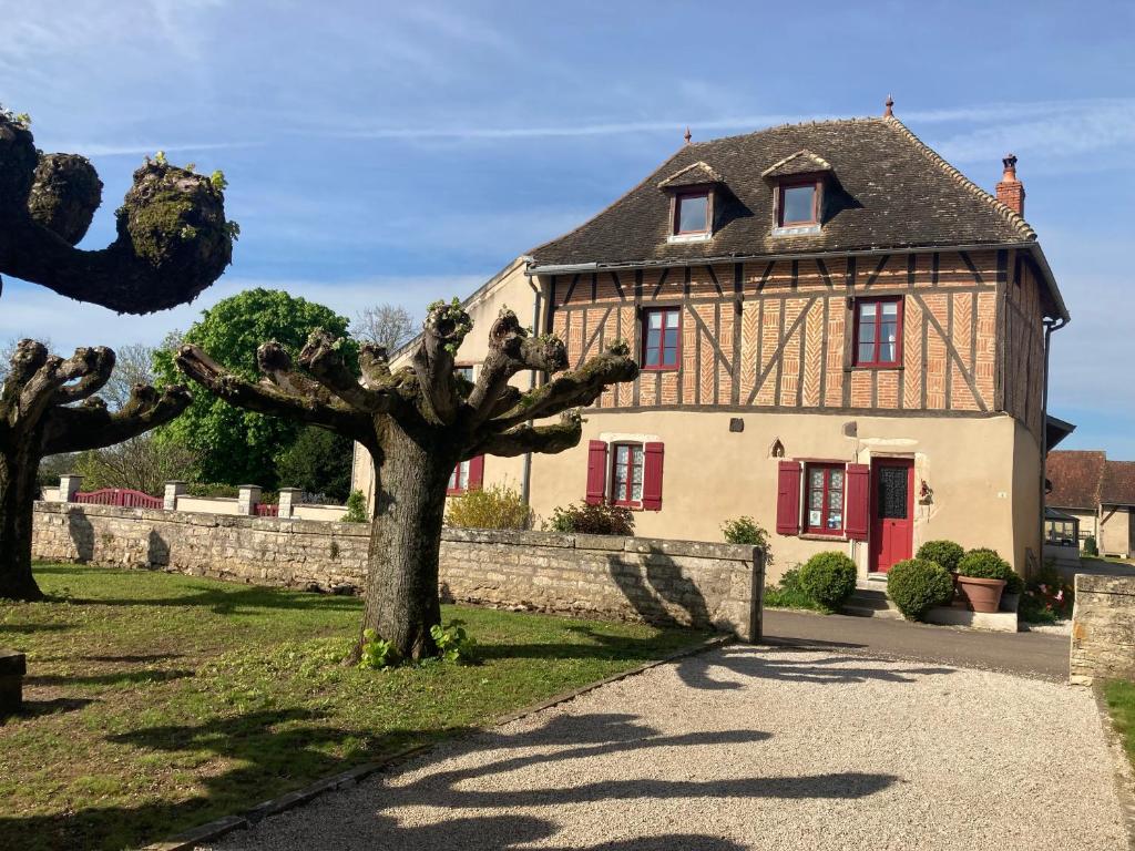 ÉcuellesJan's place in Burgundy的前面有一棵树的房子