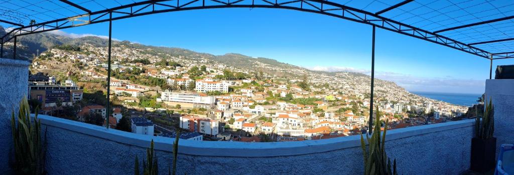 丰沙尔Chalé Funchal - City view的享有小镇的山丘美景