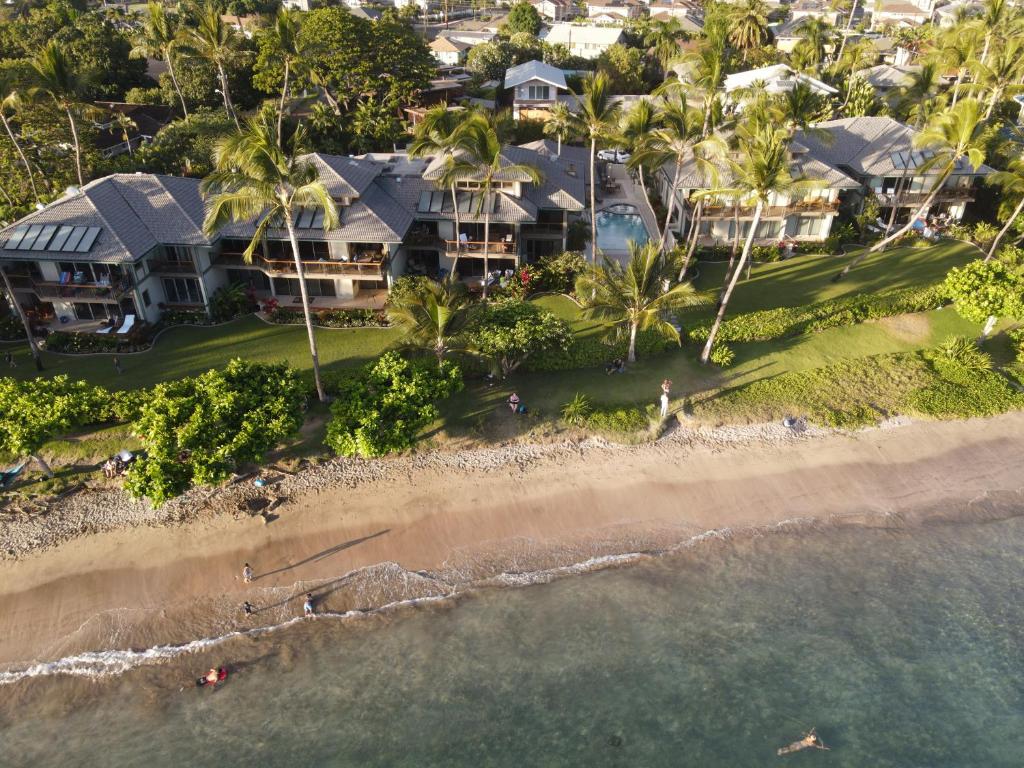 拉海纳Puunoa Beach Estates 103的海滩上房屋的空中景致