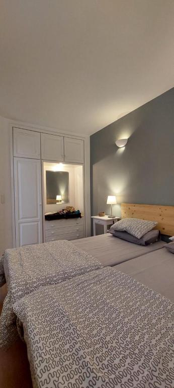 巴耶格兰雷伊LA CONDESA APARTAMENTO 7的一间卧室设有两张床和一面镜子