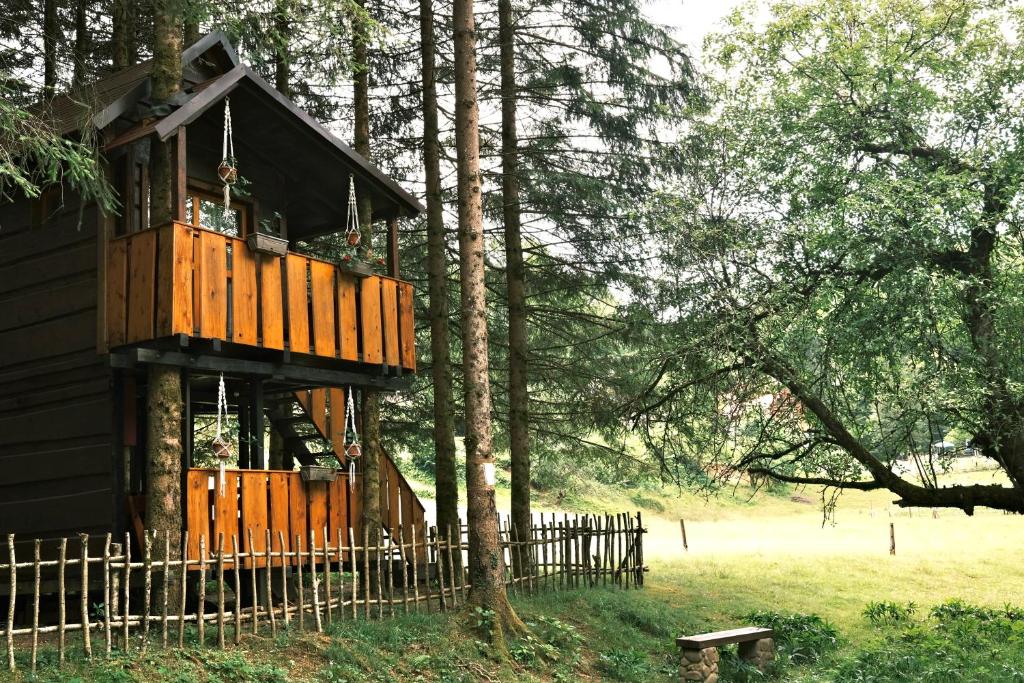 ČabarTreehouse KUPARI Nacionalni park Risnjak的森林中间的树屋