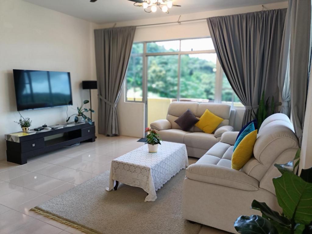金马仑高原Dream 1的带沙发和电视的客厅