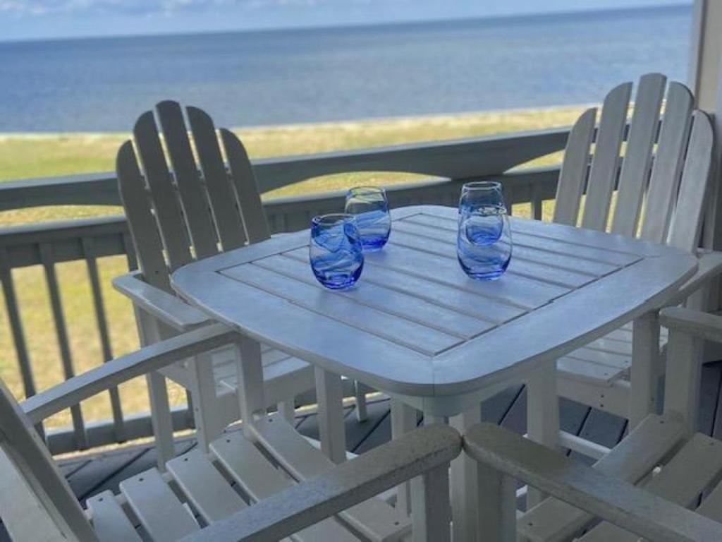 罗丹特RSR2A - Endless Sunsets的一张桌子,上面有两把椅子和两副蓝色眼镜