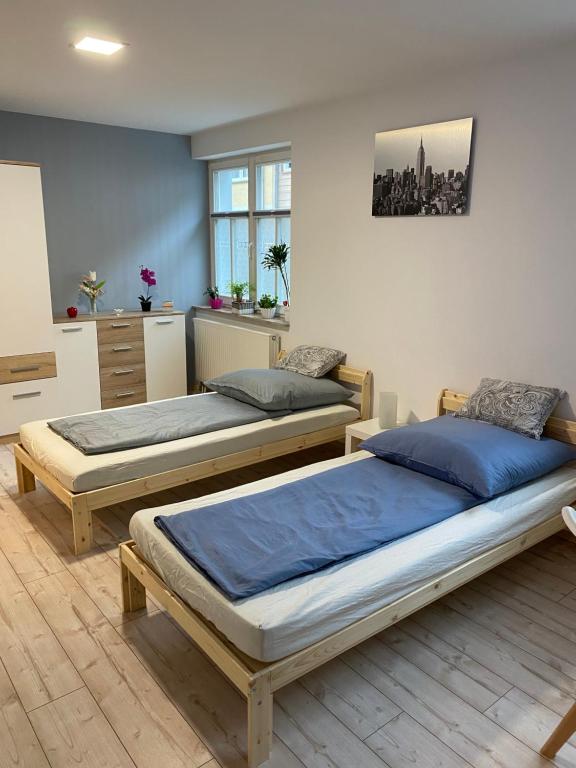 海尔巴德海利根斯塔特Neustadt-Blick的一间位于城市间的客房,配有两张床