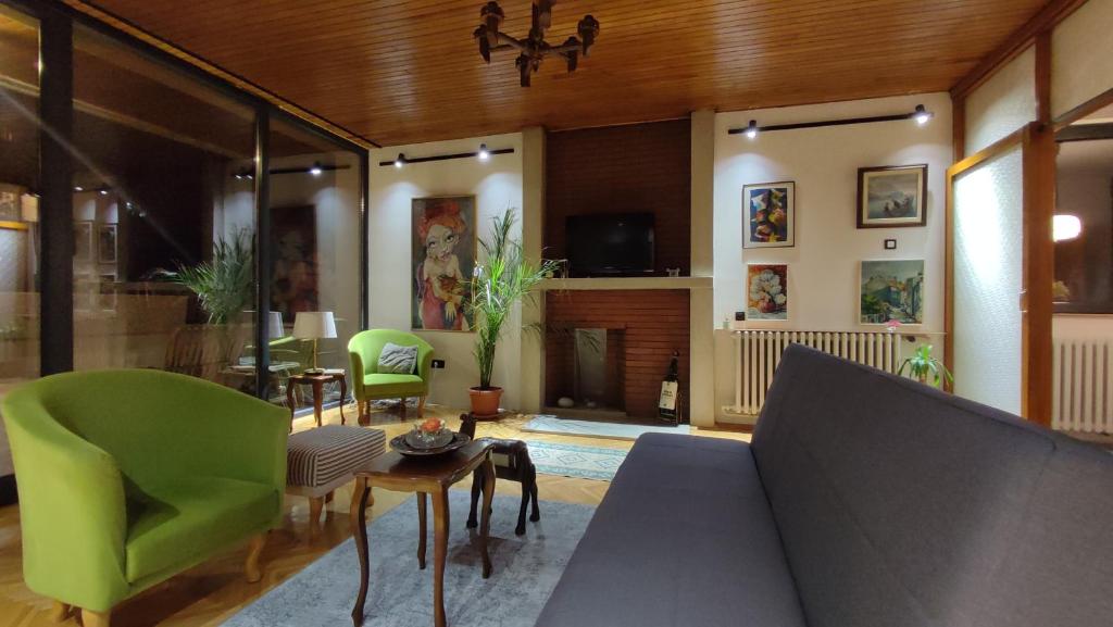 斯科普里Bohemian Home的带沙发和壁炉的客厅