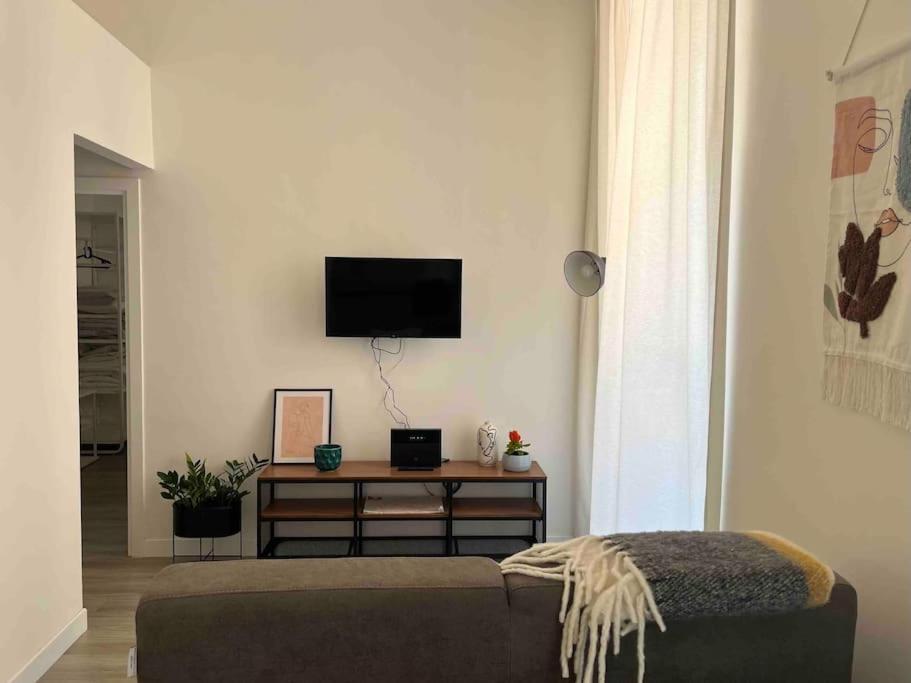 罗马Colosseo Living Suites的客厅配有沙发和墙上的电视