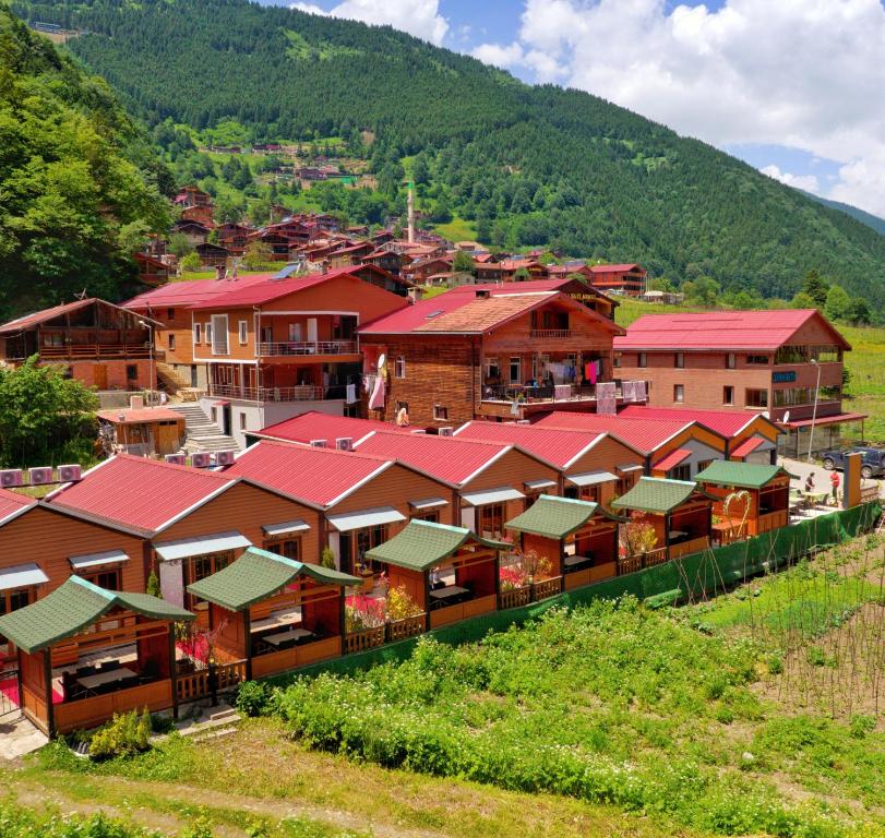 乌宗Çakıroğlu Villa Kent的山丘上一群有红色屋顶的房屋