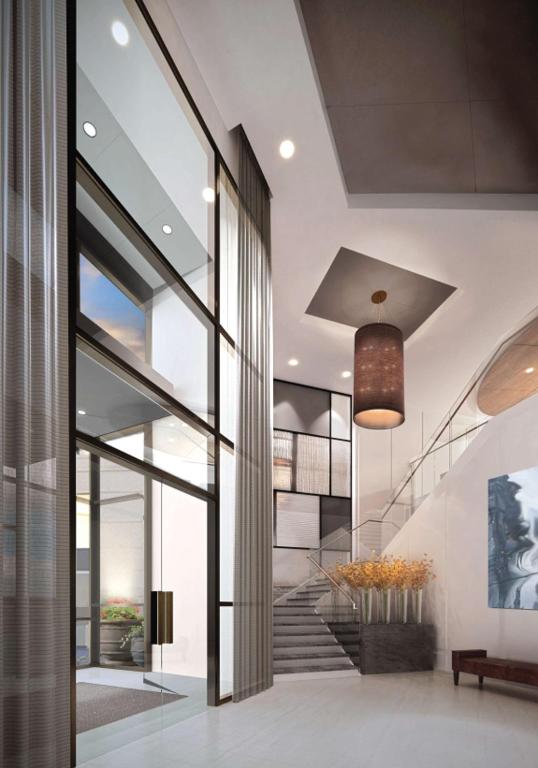 普罗维登斯Homewood Suites by Hilton Providence Downtown的走廊上设有楼梯和吊灯
