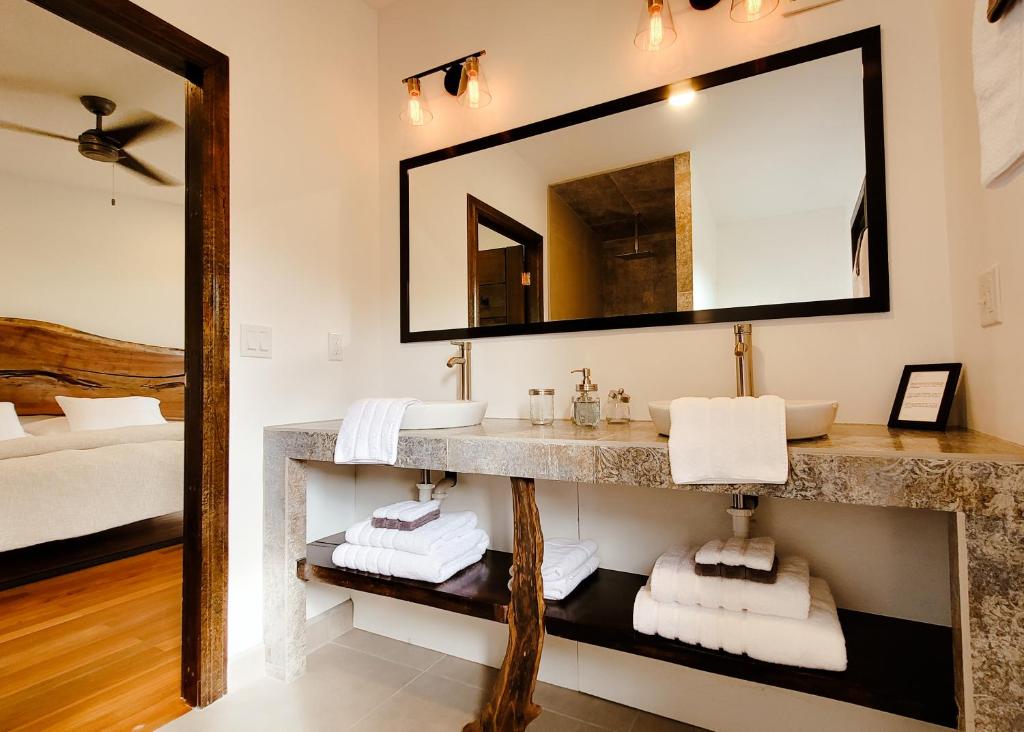 圣伊格纳西奥Yumas Riverfront Lodge的一间带水槽和镜子的浴室