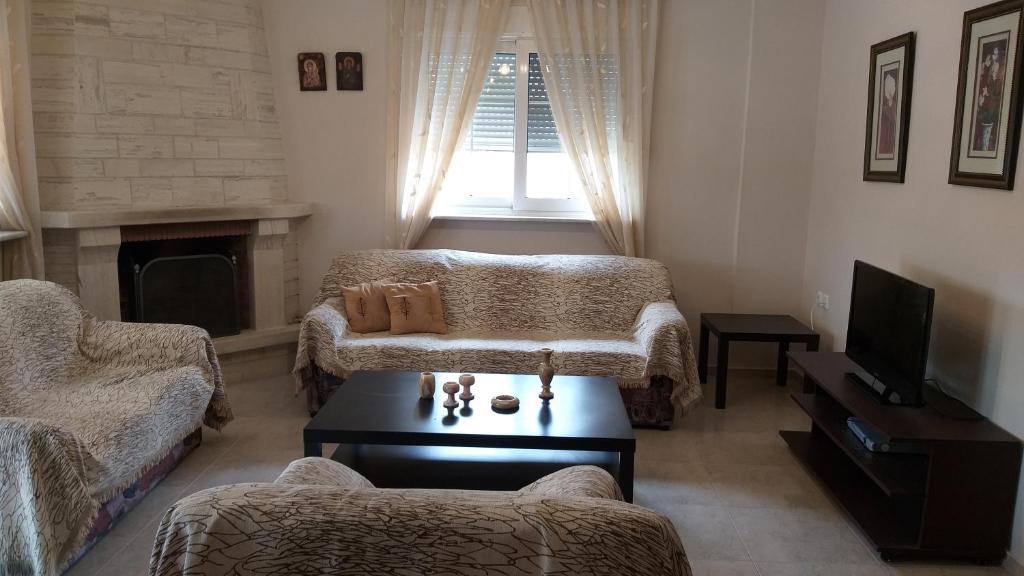 亚历山德鲁波利斯Evelins house Alexandroupoli的带沙发和咖啡桌的客厅