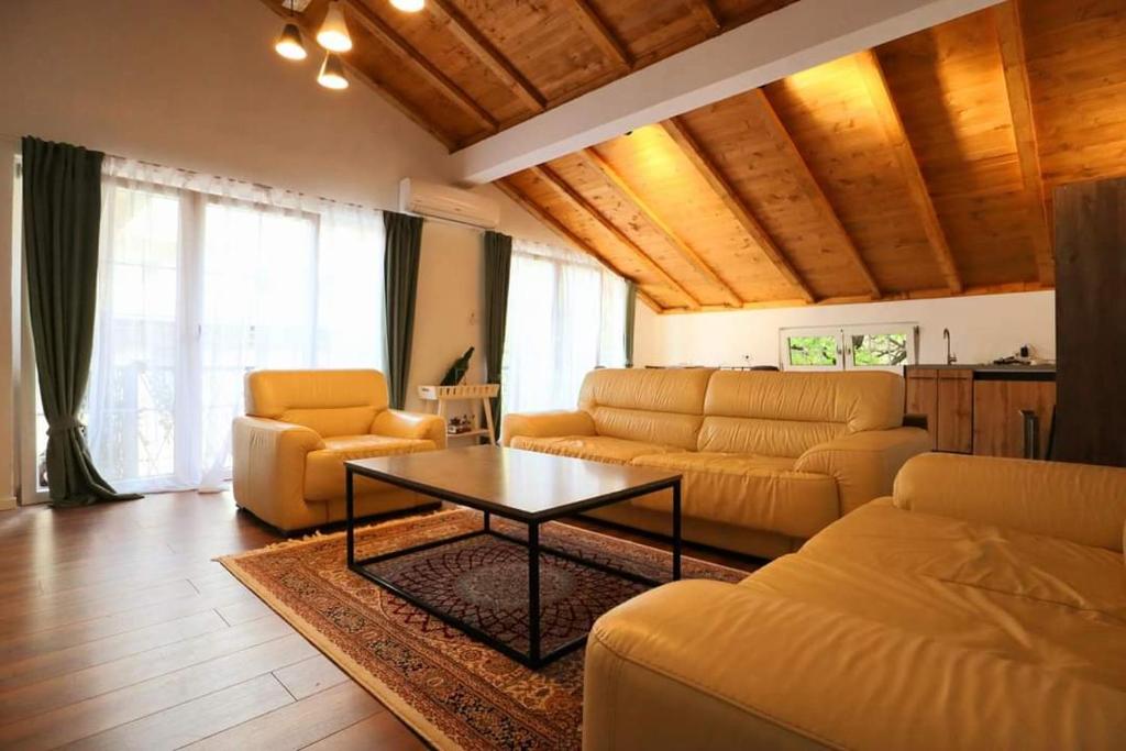普里什蒂纳Mati Apartments Prishtina的带沙发和咖啡桌的客厅