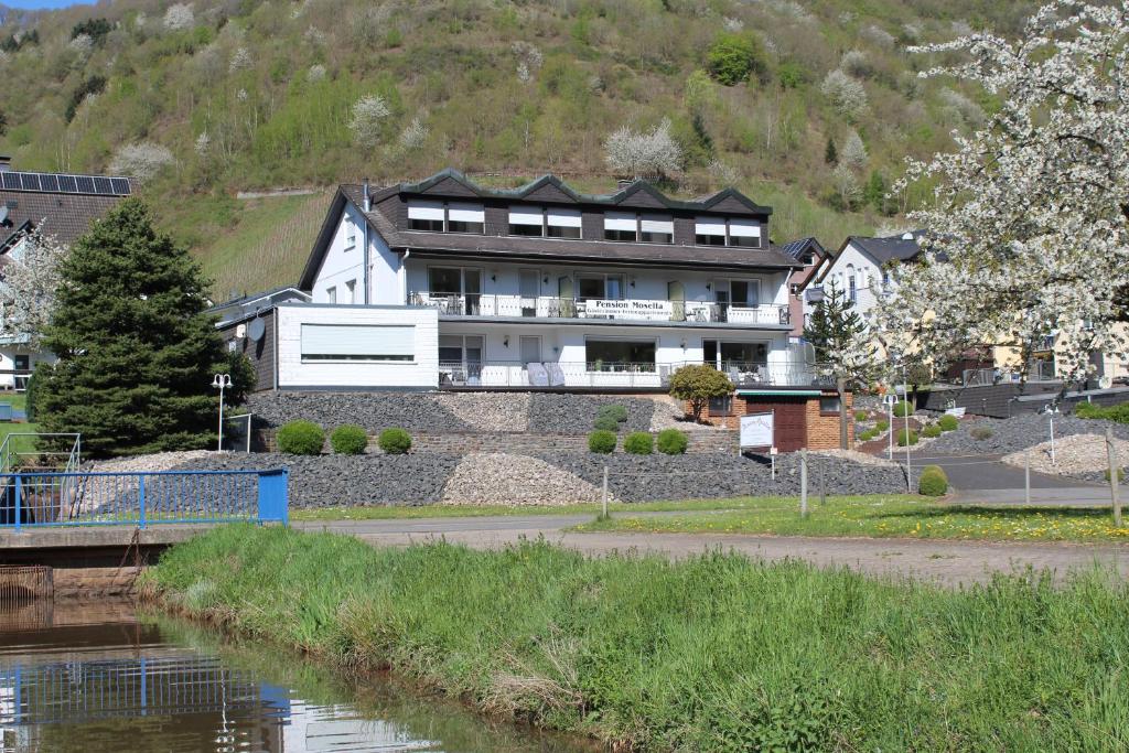 圣阿尔德贡德Pension Mosella , Wohnung mit Balkon und Moselblick的河边的大房子