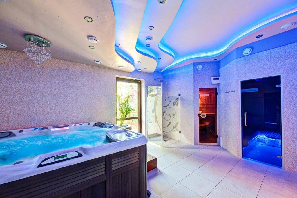 卡尔帕奇Karkonoski SPA - Bufet mini All Inclusive gratis!的带浴缸的大型浴室和电视。