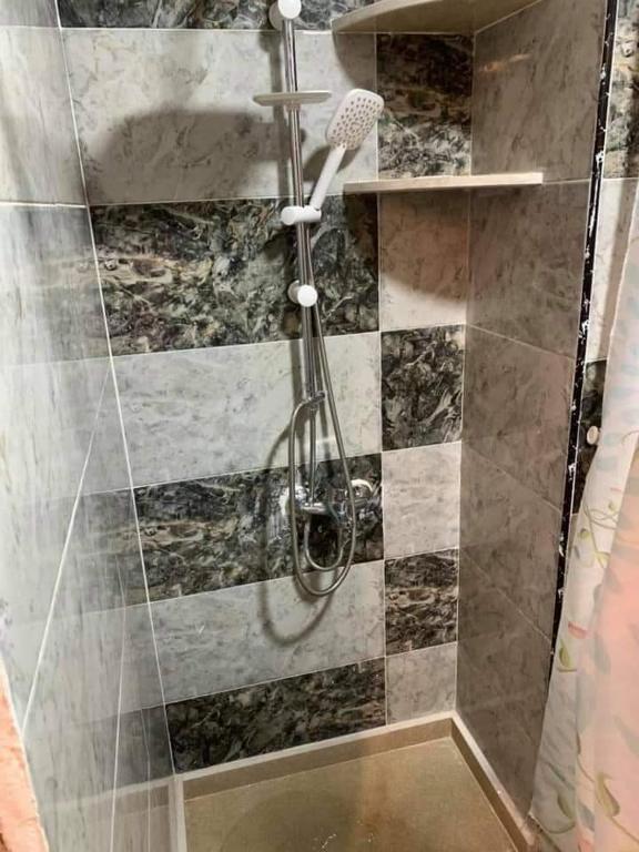 阿莱曼بورتو الجولف vip的浴室内配有淋浴和头顶淋浴