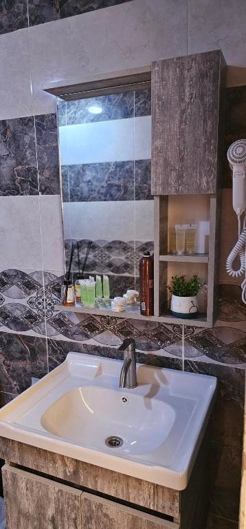 瓦迪拉姆Darien Luxury Camp的一间带水槽和镜子的浴室