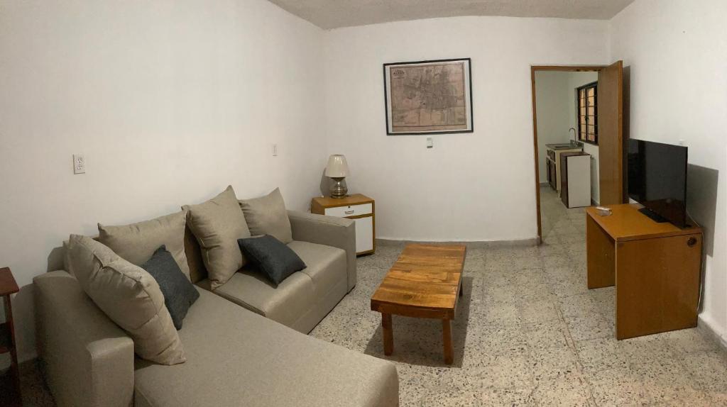 墨西哥城Beds Friends Asis的带沙发和电视的客厅