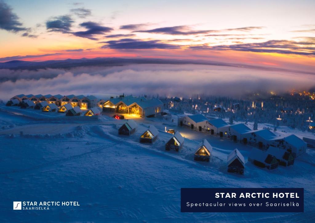 萨利色尔卡北极星酒店的日落时分雪景星北极酒店