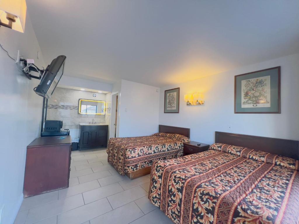 希塞德高地干船坞汽车旅馆的酒店客房设有两张床和电视。