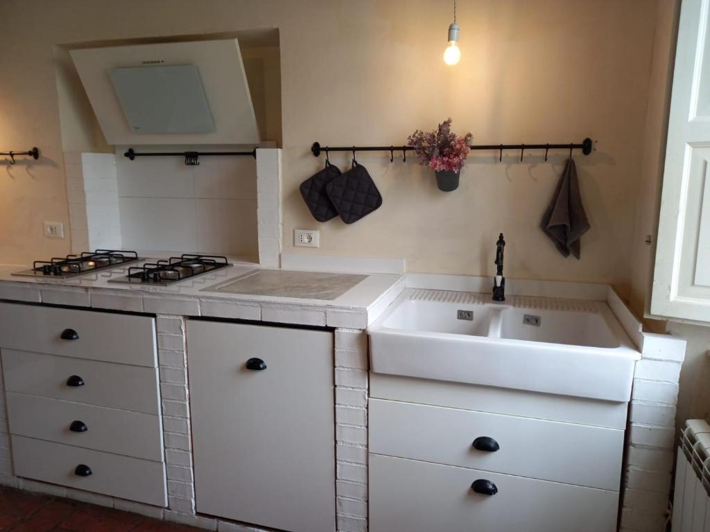 卢卡Casa Garibaldi的厨房配有水槽和炉灶
