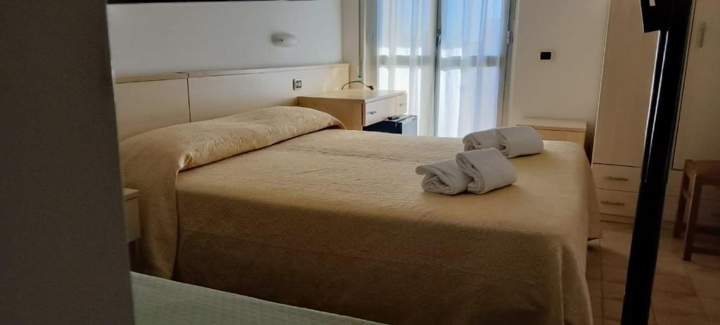 朱利亚诺瓦Hotel Holiday的一间卧室配有两张带毛巾的床