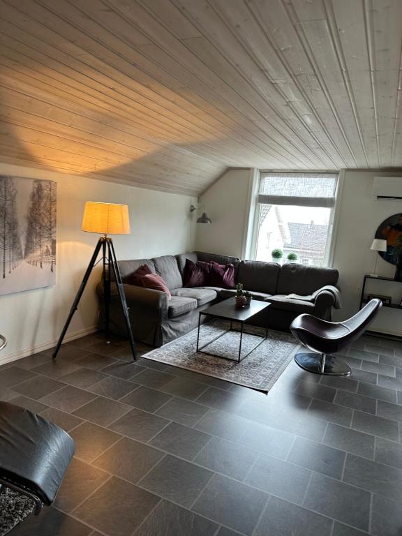 萨普斯堡Kirkegata 7的客厅配有沙发和桌子