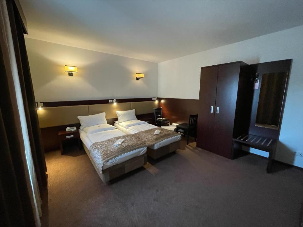 汉堡汉堡市中心城市客栈酒店的配有一张床和一张书桌的酒店客房
