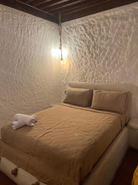 舍夫沙万Riad Mauritania的白色墙壁间的一张床位