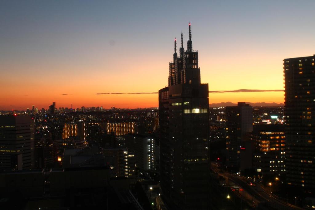 川崎川崎日航酒店的日落时分享有城市天际线的景致