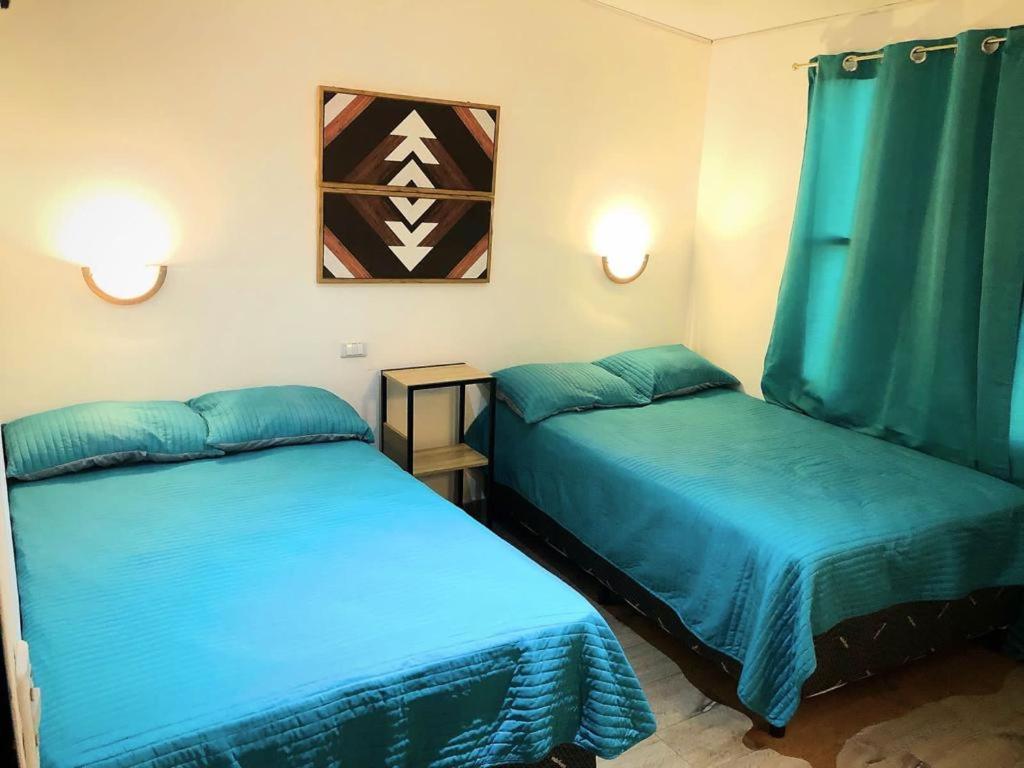 拉乌尼翁INGRID LOFTS的配有蓝色床单的客房内的两张床