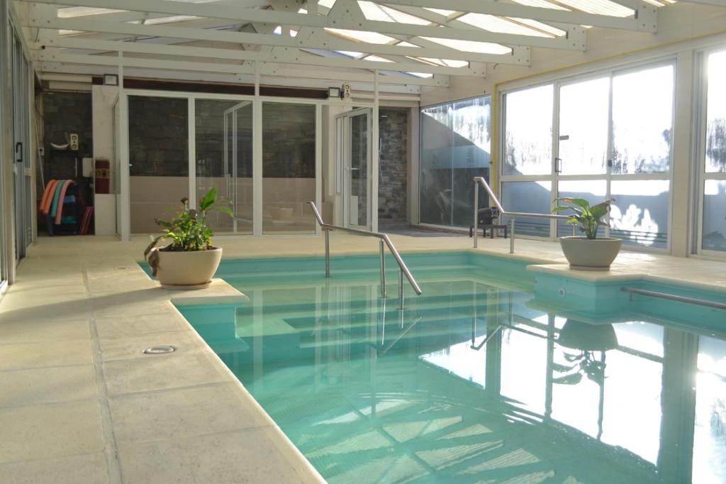 里奥夸尔托Apart IMEB spa & wellness的一座拥有蓝色海水和植物的游泳池