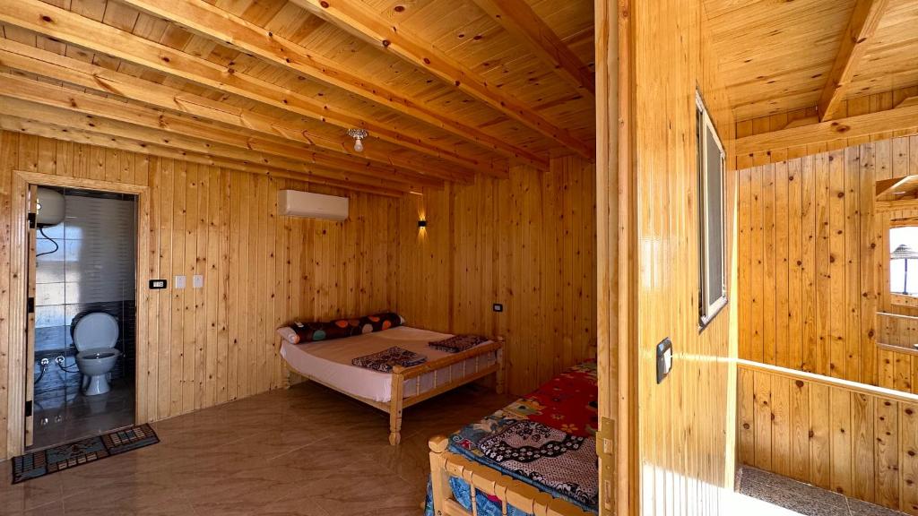 NuweibaMusa Camp的小木屋内一间卧室,配有一张床