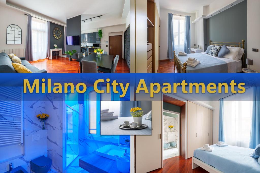 米兰Milano City Apartments - Luxury Apartment in Porta Venezia的客厅和别墅城市公寓照片的拼合