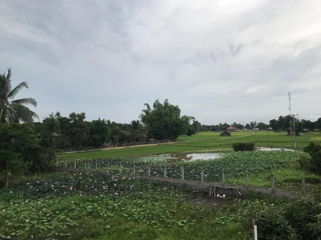 Muang KhôngNak hotels的享有带池塘的高尔夫球场的景色