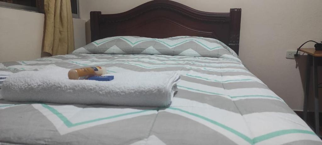 拉塔昆加Estefanyyyy的床上有一只宠物在毛巾上