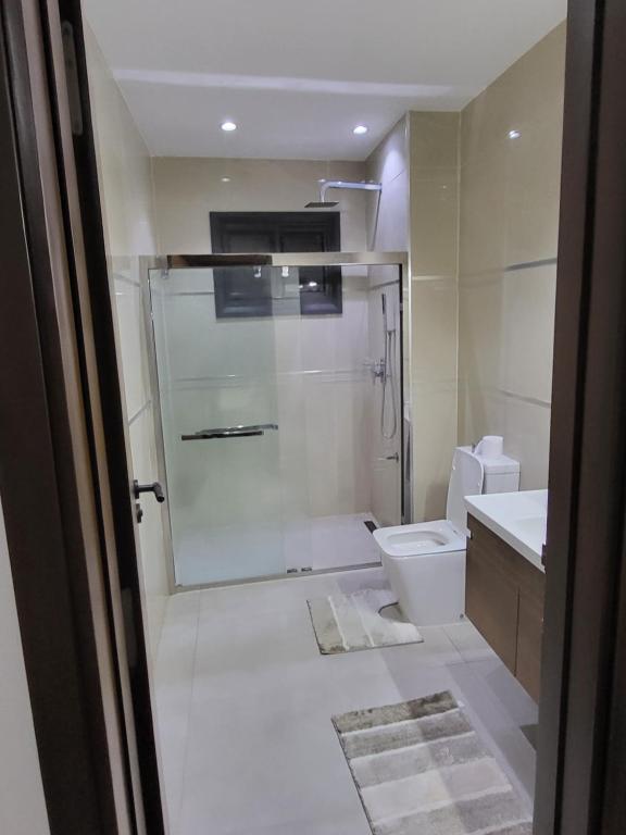 达喀尔Dakar Dreams Spinelle的带淋浴、卫生间和盥洗盆的浴室