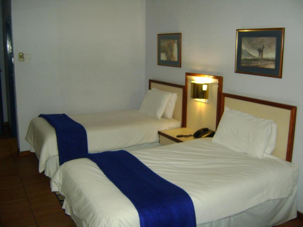 哈博罗内哈博罗内酒店的酒店客房带两张床和电话
