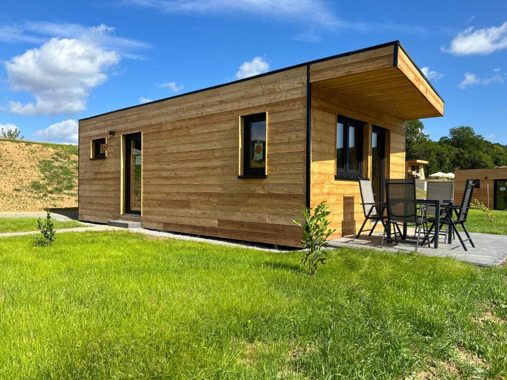 Hemfurth-EderseeFerienresort Edersee GmbH的一座带绿色草坪的小木房子