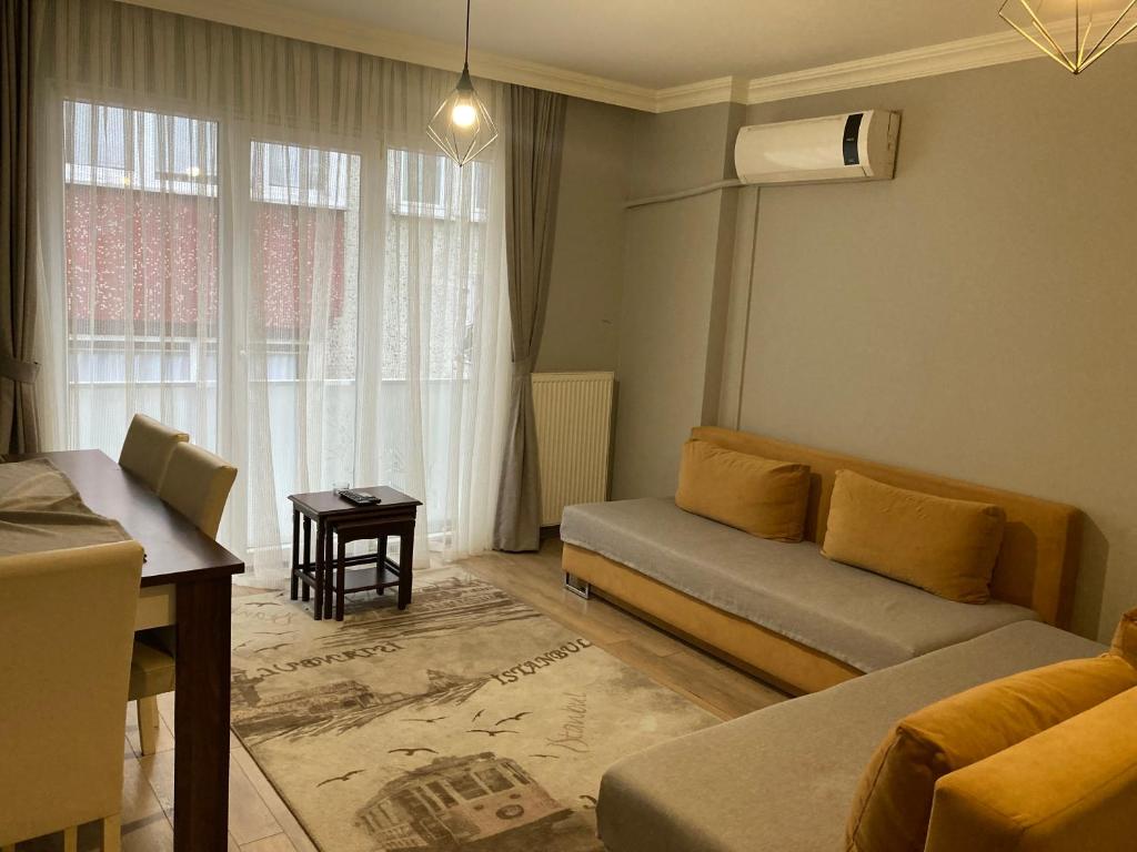 特拉布宗Rüya apart的带沙发和窗户的客厅