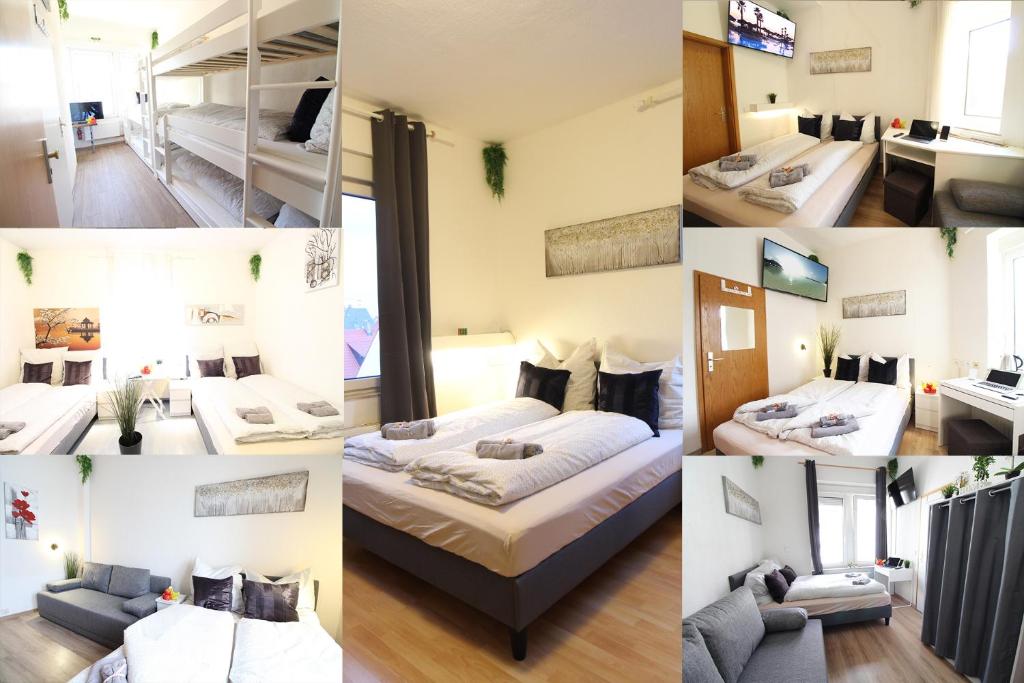 乌尔姆Downtown Apartments Ulm - im Herzen von Ulm & komfortable Boxspringbetten的照片拼贴的酒店房间