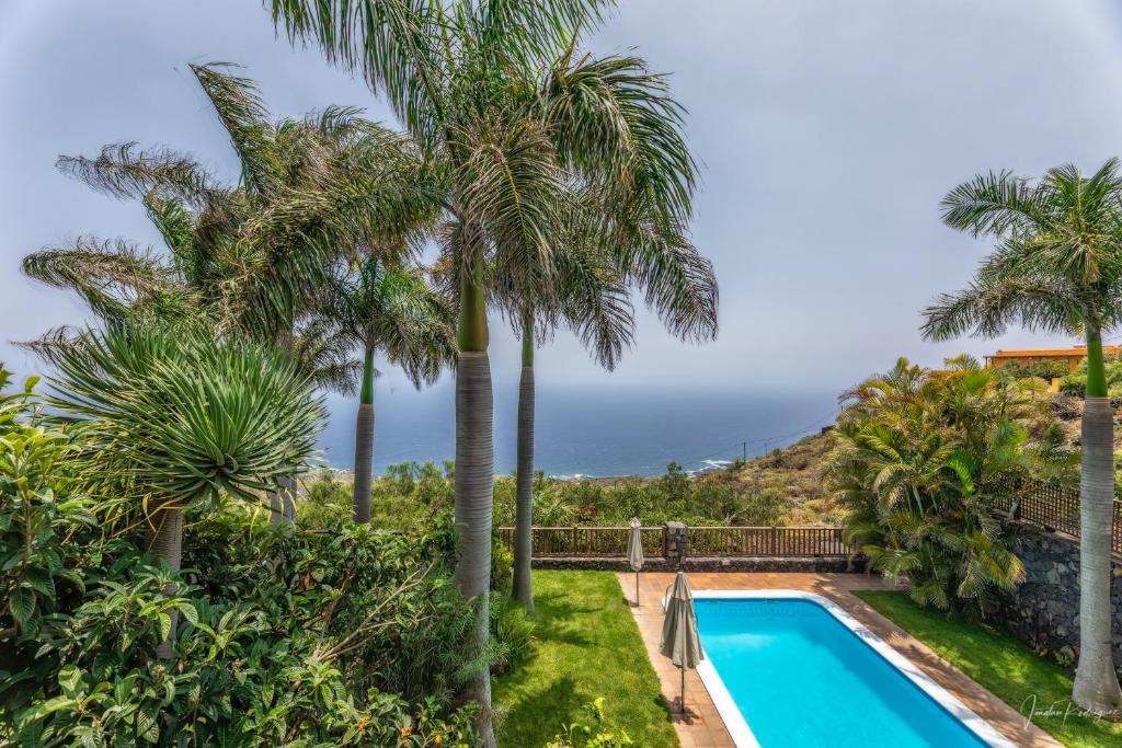 马佐Lightbooking La Morita Villa de Mazo con piscina的一座别墅,设有游泳池和棕榈树