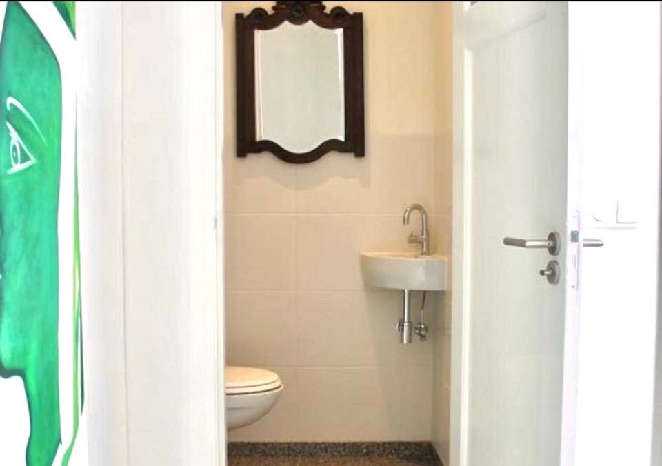 奈梅亨Apartment close to campus的一间带卫生间、水槽和镜子的浴室