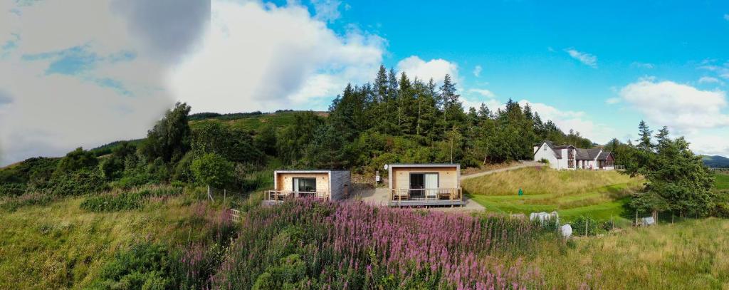 莱尔格Ceol Mor Highland Lodges的一座花紫色的山顶房子