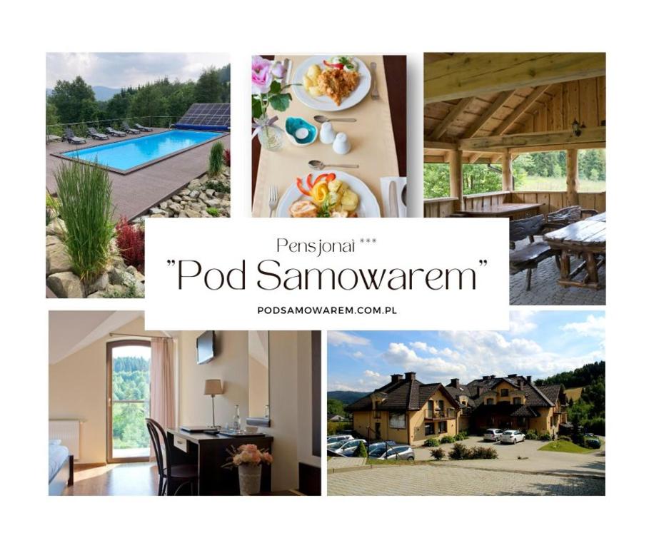 泰里克兹Pensjonat pod Samowarem的游泳池和房子的照片拼凑而成