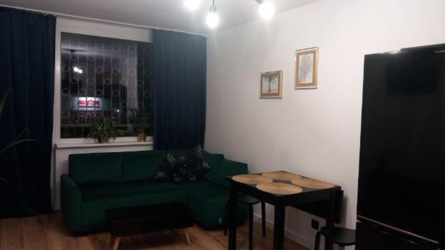 格但斯克Apartament Portowa OSTOJA的客厅配有绿色沙发和桌子