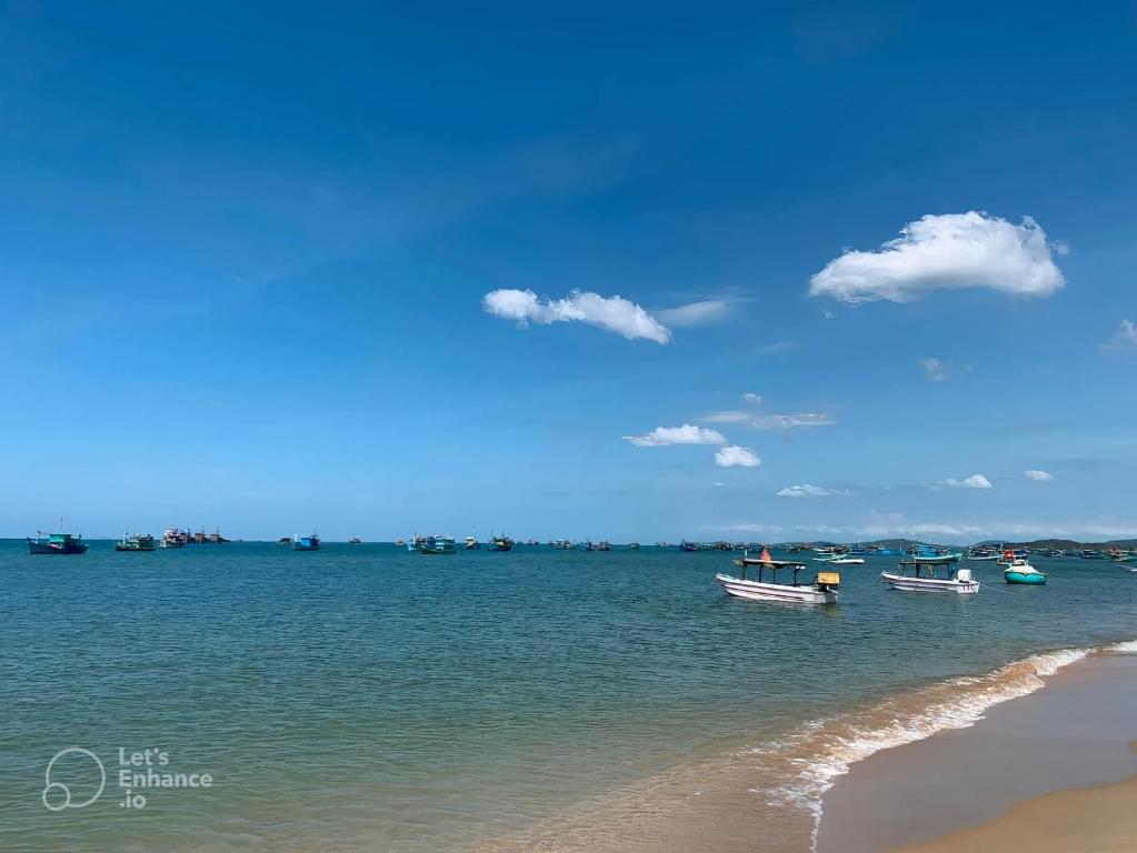 富国SOHO 1 PHÚ QUỐC的海滩上一群船