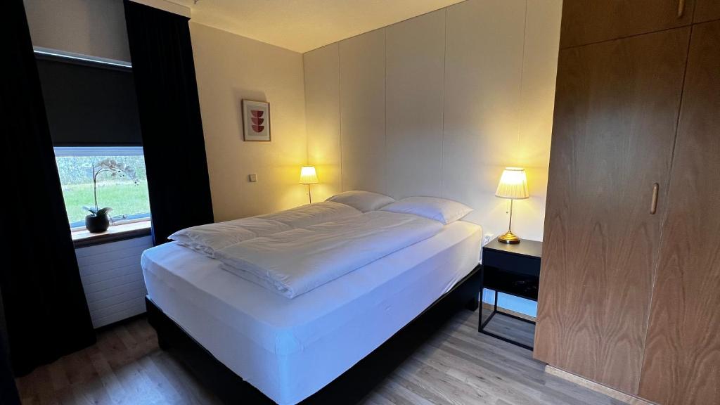 BolungarvíkWestfjords - Rooms的卧室设有一张白色大床和一扇窗户。