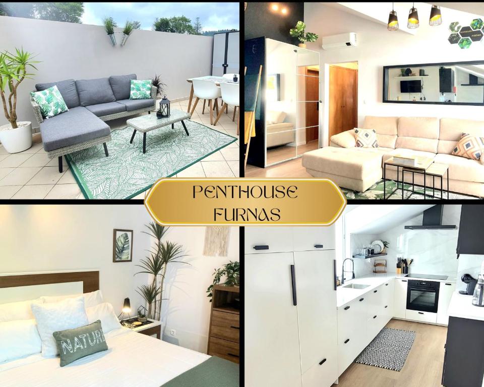 富尔纳斯Penthouse Furnas的客厅和公寓照片的拼合
