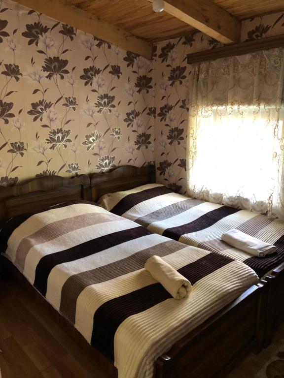 乌树故里Old House的带窗户的客房内设有两张单人床。